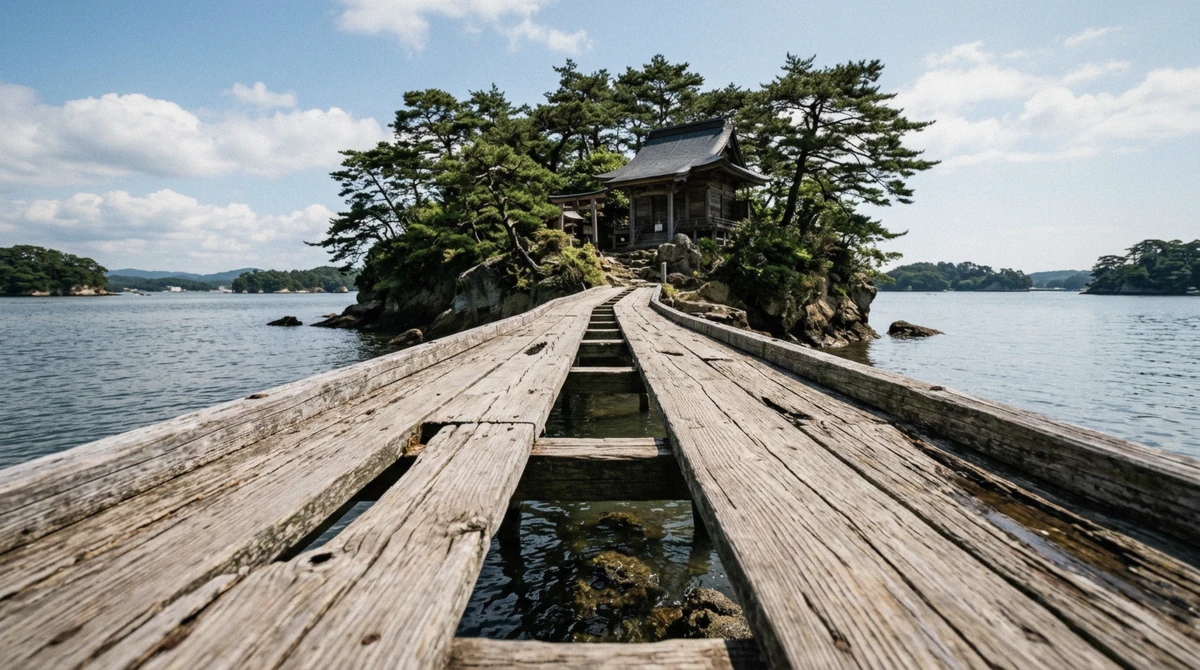 The gap-plank bridge to Godaido, the sea-side hall of Zuiganji Temple