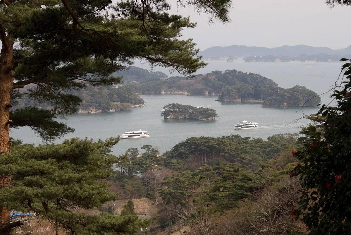 The islands of Matsushima Bay seen from Saigyo Modoshi no Matsu park on a Sendai and Matsushima tour