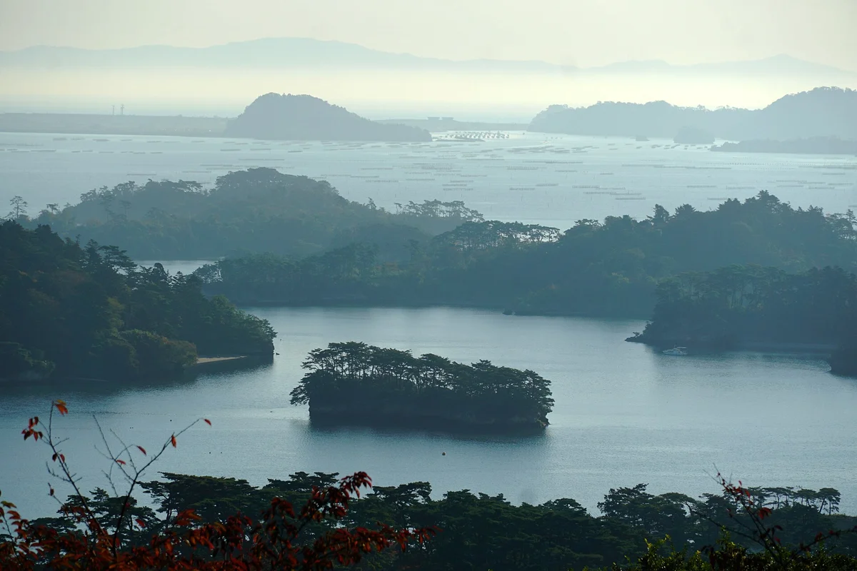 Matsushima Bay from the deck at Saigyo Modoshi no Matsu, one of the best things to do in Matsushima